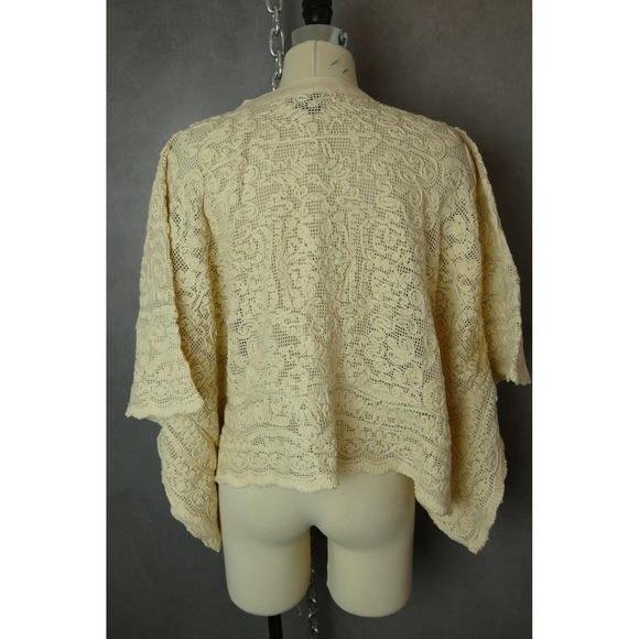 Tuckernuck Lace Cotton Crochet Poncho Womens XS/S Ivory V Neck Boho Tunic - Picture 2 of 12